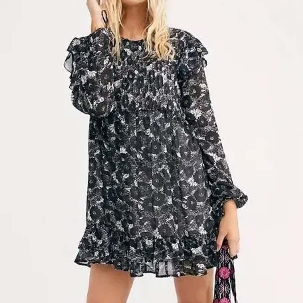 Free People These Dreams Mini Dress Black Combo Small